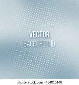 Soft color blurred background with halftone effect overlay. Dotted pattern on smooth grey abstract gradient backdrop. Vector illustration