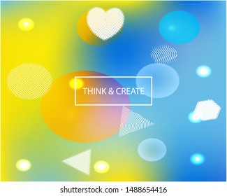 Soft color gradient background. Flat backdrop with colored bubbles and white shapes. Vector illustration vintage. Blue painted, natural screen design for user interface or mobile app.