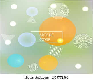 Soft color gradient background. Fluid backdrop with colored bubbles and white shapes. Vector illustration flyer. Green painted, natural screen design for user interface or mobile app.