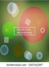 Soft color gradient background. Futuristic backdrop with colored bubbles and white shapes. Vector illustration layout. Green painted, natural screen design for user interface or mobile app.