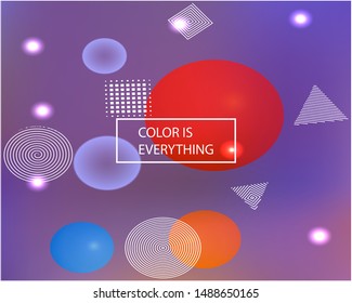 Soft color gradient background. Original backdrop with colored bubbles and white shapes. Vector illustration art. Violet painted, natural screen design for user interface or mobile app.