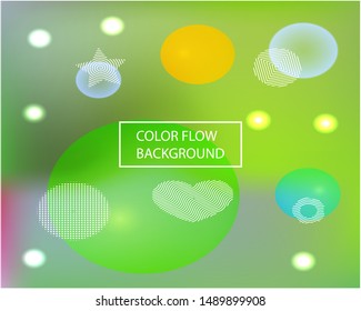Soft color gradient background. Original backdrop with colored bubbles and white shapes. Vector illustration layout. Green painted, natural screen design for user interface or mobile app.