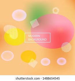Soft color gradient background. Vector illustration theme. Fluid backdrop with colored bubbles and white shapes. Pink painted, natural screen design for user interface or mobile app.