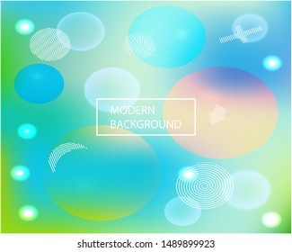 Soft color gradient background. Vector illustration concept. Vibrant backdrop with colored bubbles and white shapes. Blue painted, natural screen design for user interface or mobile app.