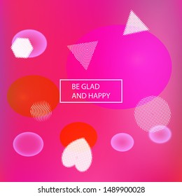 Soft color gradient background. Vector illustration flyer. Vibrant backdrop with colored bubbles and white shapes. Pink painted, natural screen design for user interface or mobile app.