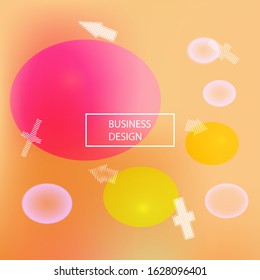 Soft color gradient background. Vector illustration concept. Fluid backdrop with colored bubbles and white shapes. Red painted, natural screen design for user interface or mobile app.
