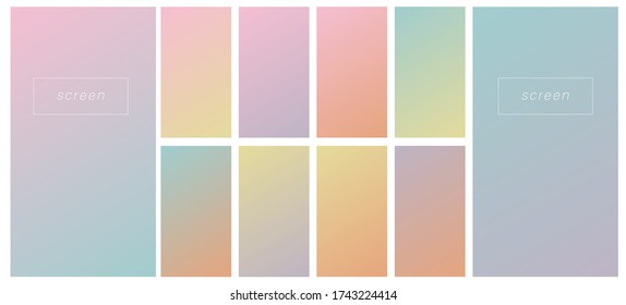 Soft color gradient backgrounds. Modern screen vector design for mobile app. Pastel gradients. Trendy soft color style, template design, business infographic, social media, ux, ui.