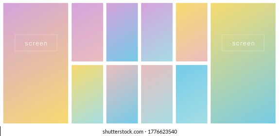 Soft color gradient backgrounds. Modern screen vector design for mobile app. Pastel gradients. Trendy soft color style, template design, business infographic, social media, ux, ui.