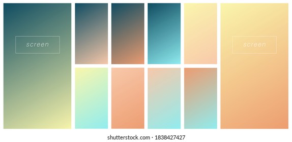 Soft color gradient backgrounds. Modern screen vector design for mobile app. Pastel gradients. Trendy soft color style, template design, business infographic, social media, ux, ui.