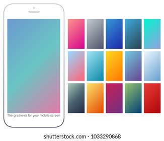 Soft color gradient backgrounds set. Modern screens for mobile app. Abstract colorful vector gradients for greeting card, brochure, flyer, invitation card, poster, banner, calendar or other design.