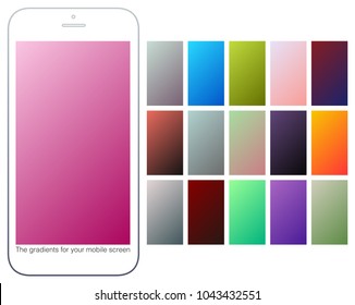 Soft color gradient backgrounds set. Modern screens for mobile app. Abstract colorful vector gradients for greeting card, brochure, flyer, invitation card, poster, banner, calendar or other design.