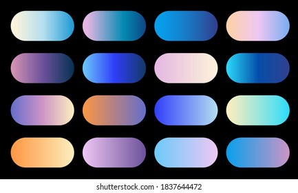 Colección de degradado de color suave. Juego de botones redondos y coloridos. Colores verdes, morados, amarillos, anaranjados, rosados, cian vivos