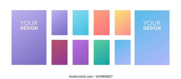 Soft color gradients set. Background for app, greeting card, flyer, invitation, poster, brochure, banner. Simple modern design. Retro vibrant palette.