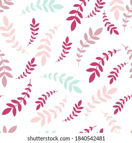 Soft color leafs seamless pattern on a transparent backround