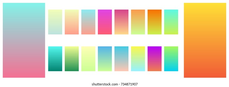 Soft color mobile screen app gradient background template. Modern abstract hipster style mild gradient application screen design kit collection. Vector illustration