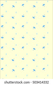 Soft color simple minimal patterns with umbrellas and raindrops. Vector backgrounds.
