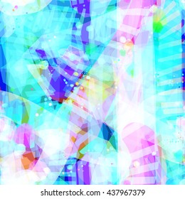 Soft color texture. The predominance of blue. Stripes and spots. Offset, overlap, overlay, transparency. Abstract seamless vector pattern. Easy editing.