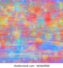 Soft color transitions. Delicate background with spots, thin straight lines and wavy strips. Abstract seamless vector pattern. The effect of watercolors and blur