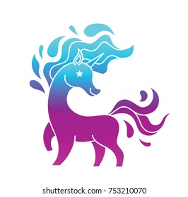 Soft color unicorn vector isolated illustration in white. Modern screen vector design for mobile app. Soft color gradient. Colorful decorative modern pastel gradient vector icon