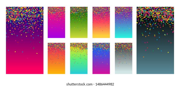 Soft color vibrant gradient modern screen vector ux ui design palette for mobile. Living smooth colorful background set in trendy colors with bright confetti. Festive vector illustration