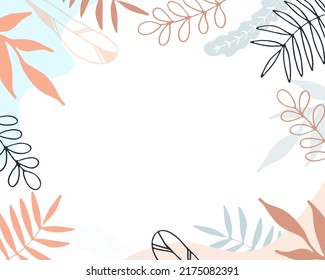Soft colored background with tropical leaves. Boho style