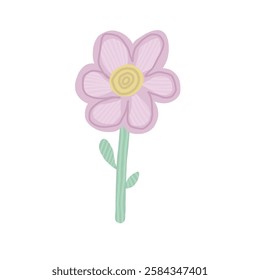 
Soft Colored Cartoon Hand-Drawn Flower Illustration with Leaves on White Background