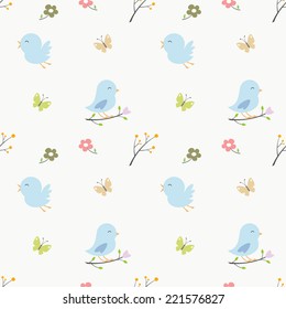 Soft Colored Cute Birds Seamless Pattern Stock Vector (Royalty Free ...