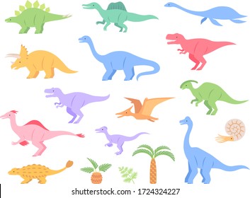 Soft colored dinosaur illustration icon set