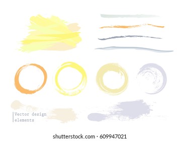 soft colored set of grunge banners, strokes and empty scribble circles isolated on white. vector design elements. page decorative elements