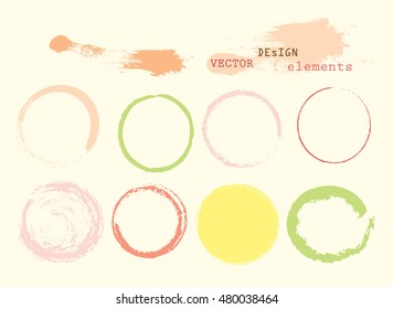 soft colored set of grunge brush strokes and empty scribble circles. vector design elements
