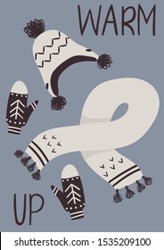 Soft colored winter hygge illustration. Cards, poster, print, sticker design. Scrapbook collection