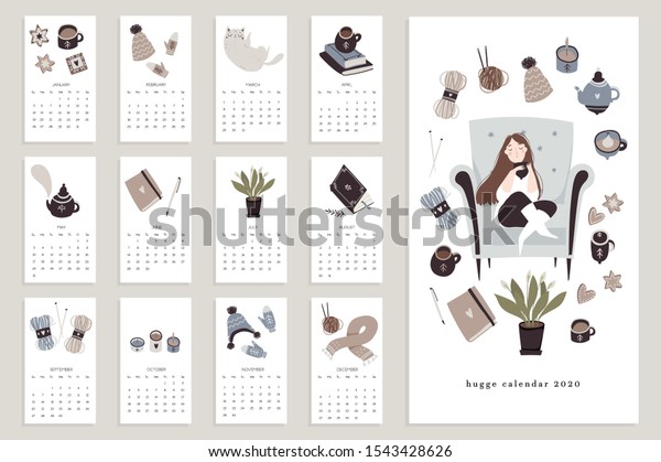 Soft Colored Winter Hygge Illustration Calendar Stock Vector Royalty Free