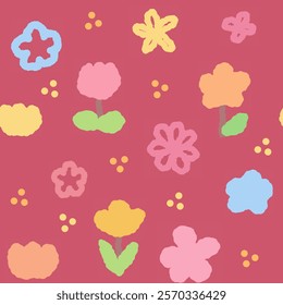 Soft Colorful Floral Pattern on Dark Pink Background - Fun and Playful Design for Baby Girls and Kids