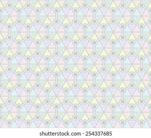 Soft colorful molecule mesh seamless pattern background vector. Connecting geometric shapes with hexagon structures.