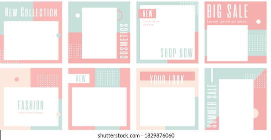 Soft Colorful Social Media Post Template for Digital Marketing and Advertising Sale Promo. Square Monochrome banner design. Set for Gym, Fitness, Fashion, Food,Baby Store dynamic.