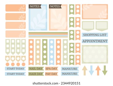 Soft colorful weekly planner stickers set for agenda, notebook, diary. A5 format. 