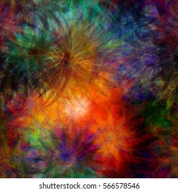 Soft colors. Colorful seamless pattern. Fantastic background. Floral mystery texture. Shiny flowers. Watercolor effect