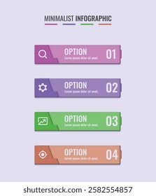 Soft colors rectangular timeline steps infographic template design, four steps modern rectangular infographic with minimalist style.