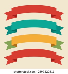 Soft colors ribbons set, Ribbon elements set. Starburst label. Vintage. Various simple ribbon frame set