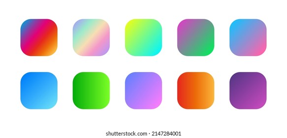 Soft colour gradient background. Screen background for the mobile app icon. Ombre gradients buttons. Multicolour of rainbow, green, purple, lime yellow, orange, lavender, aurora, fluid gradients.
