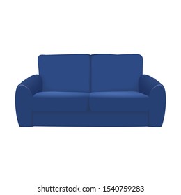 Soft comfortable blue sofa on a white background