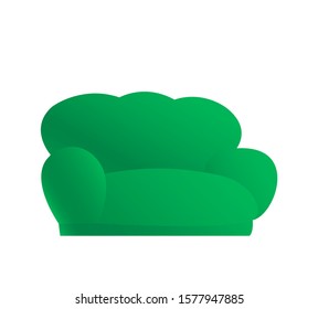Soft and comfortable green sofa for home decor. Beautiful furniture. Vector isolated illustration.