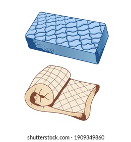 Soft and comfortable mattress. Color vector illustration of bedding. Design for catalogs and banners.