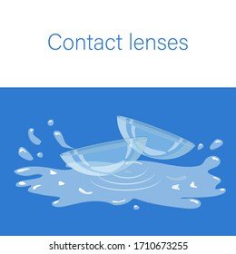 Soft contact lenses for vision correction, water splashes, hydrogel lenses. Vector illustration