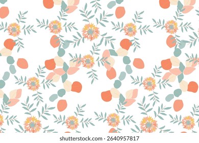 A Soft  contrast wildflower pattern with Neutral  tones, perfect for festival wear, boho accessories, and Muted Soft  Luxury textiles.