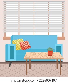 Soft couch. Leisure furniture. Sofa or divan. Arrangement of furniture and layout premises. Living room interior design sofa element. Comfortable lounge. Modern model of settee icon. Luxury divan