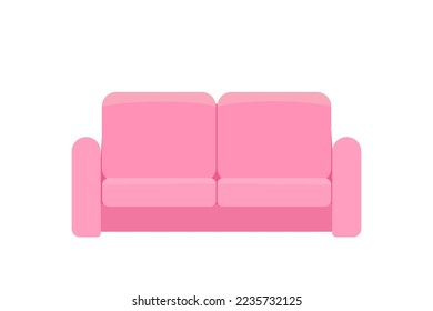 Soft cozy pink sofa isolated on white background. Home interior concept. Cartoon flat style. Vector illustration