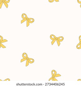 A soft cream background features yellow ribbon bows scattered across the space. Vector illustration