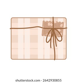soft cream envelope or gift box vector with elegant checkered lines, ribbon and brown stamp