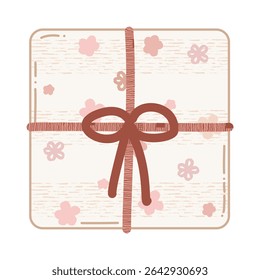 soft cream floral envelope or gift box vector with pink ribbon for vintage and valentine theme